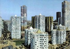 Nanterre, tours à proximité de La Défense, Emile Aillaud architecte, carte postale, collection particulière  en grand format (nouvelle fenêtre)