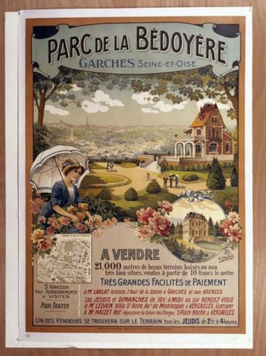 Affiche immobilière du parc de la Bedoyère à Garches, 1910  en grand format (nouvelle fenêtre)