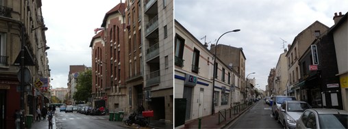A gauche, Paris, rue Didot. A droite Malakoff, rue Chauvelot  en grand format (nouvelle fenêtre)