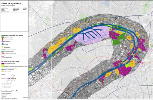 Carte de synthèse des projets en cours, Entente Seine. Présentation de la ville de Clichy, Atelier ville durable UTEA 92, janvier 2013  en grand format (nouvelle fenêtre)