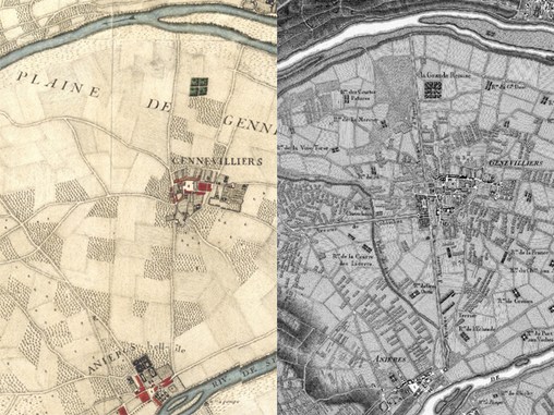 Mémoire des lieux à la périphérie de Gennevilliers (cartes de 1740 et 1780)  en grand format (nouvelle fenêtre)