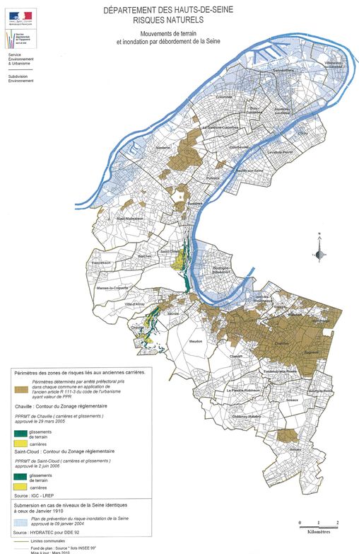 Carte des risques naturels (Source : préfecture des Hauts-de-Seine)  en grand format (nouvelle fenêtre)