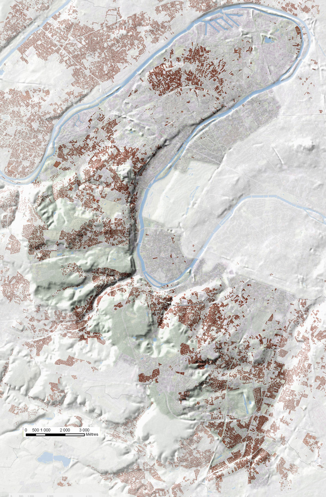 Carte de répartition des quartiers pavillonnaires