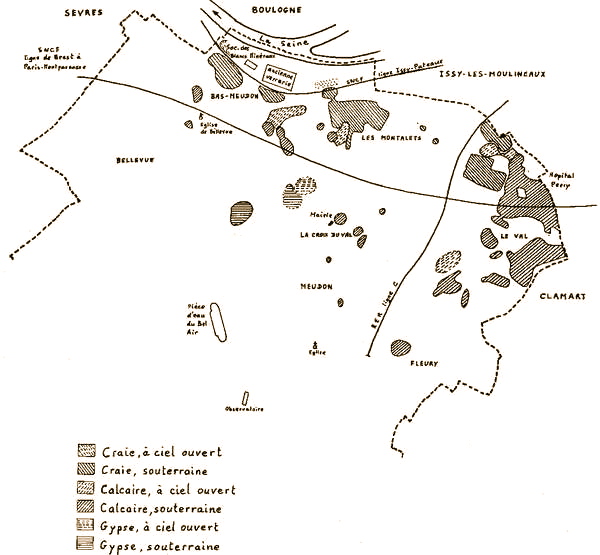 Carte des carrières de Meudon au XIXe siècle (Source : Inspection générale des carrières)