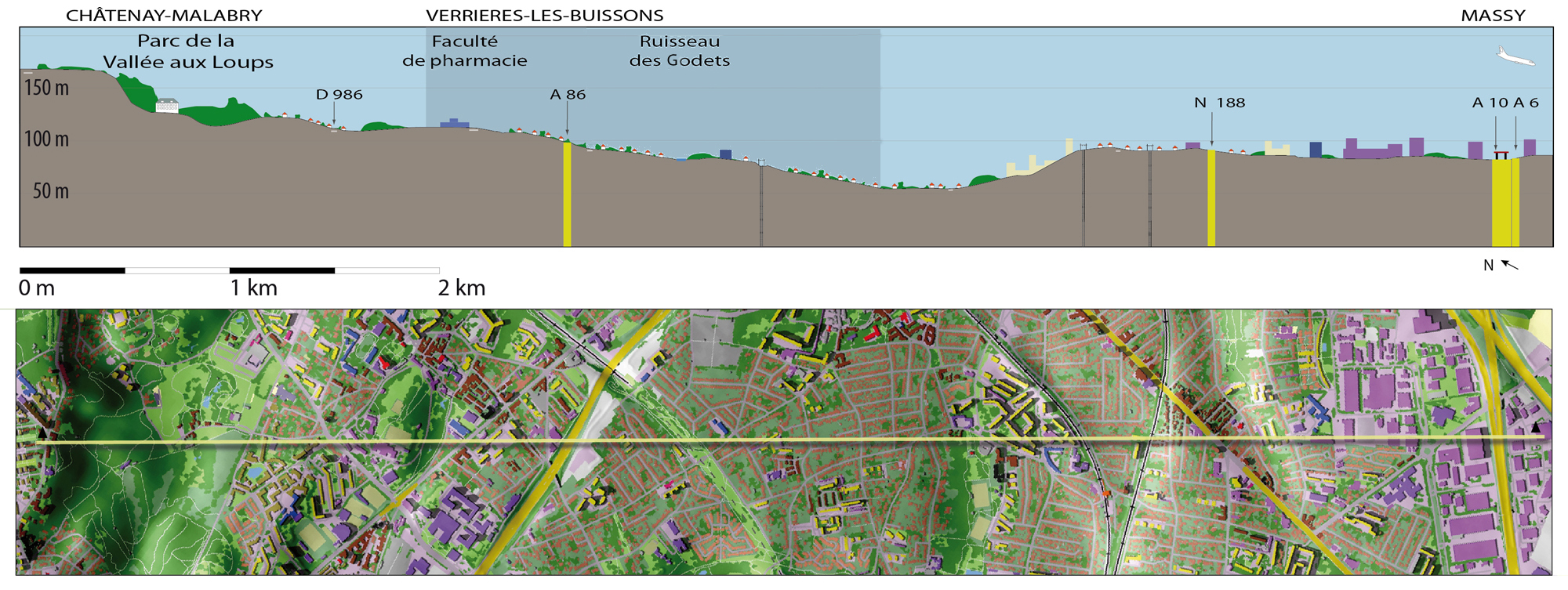 Coupe 16, NW-SE, de Châtenay-Malabry à Massy