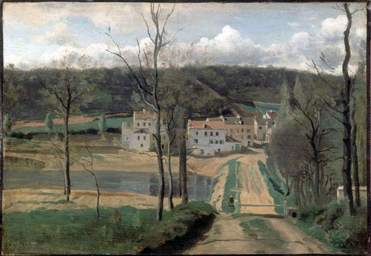 Corot Jean-Baptiste Camille (1796-1875), Ville-d'Avray, l'étang, la maison Cabassud et l'extrémité de la propriété Corot, Paris, musée du Louvre.