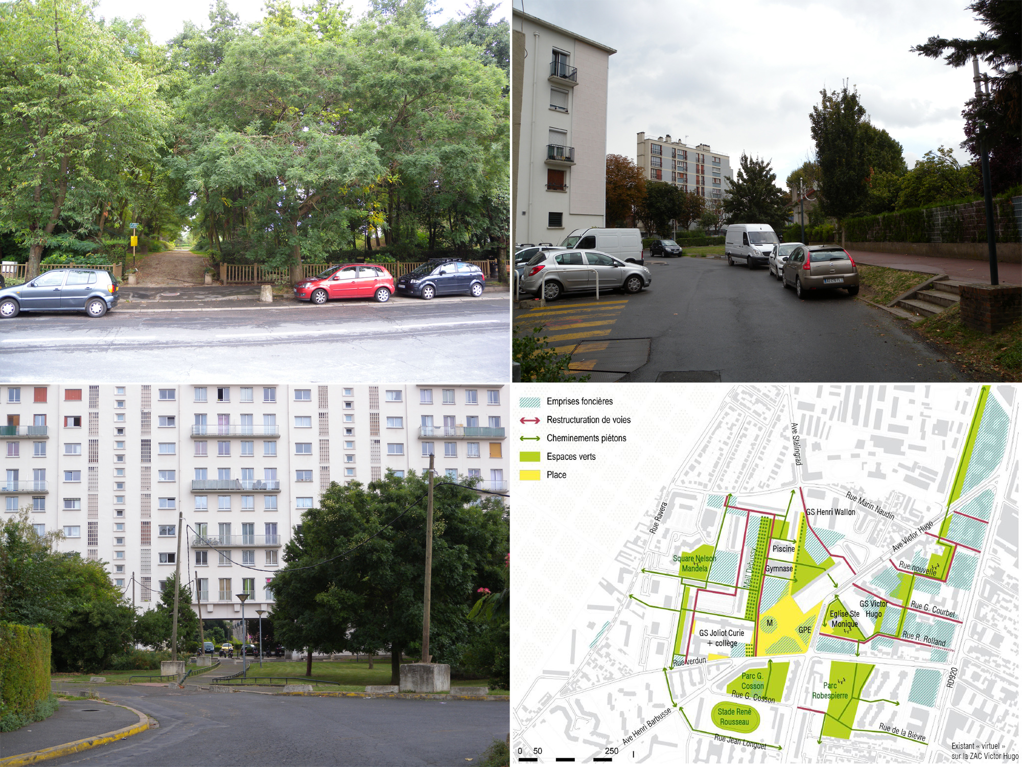 Bagneux, quelques vues des espaces verts du quartier, et plan masse du projet