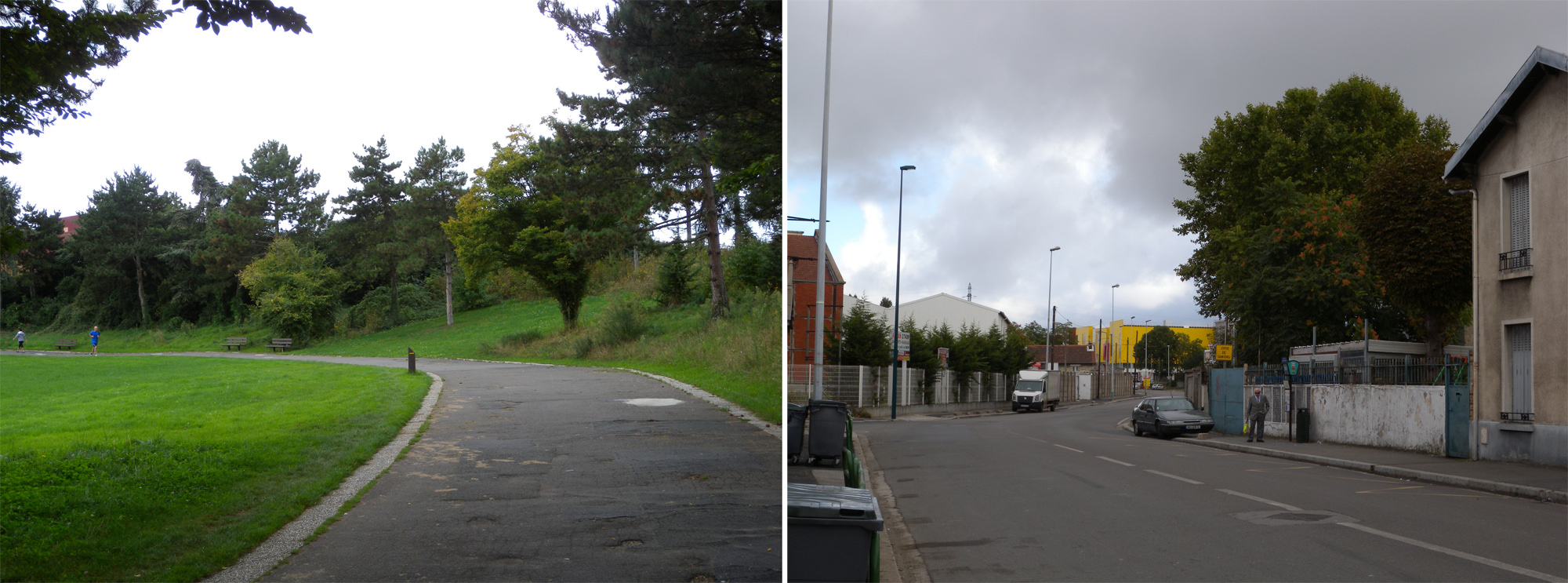 Parc des Chanteraines (à gauche), Villeneuve-La-Garenne, boulevard Galliéni (à droite)