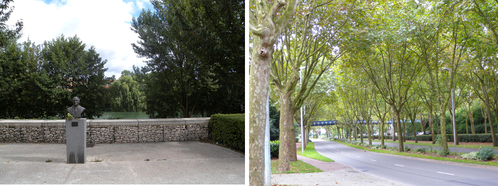 Parc des Chanteraines (à gauche), la RD9, boulevard Charles de Gaulle, Villeneuve-la-Garenne, (à droite)