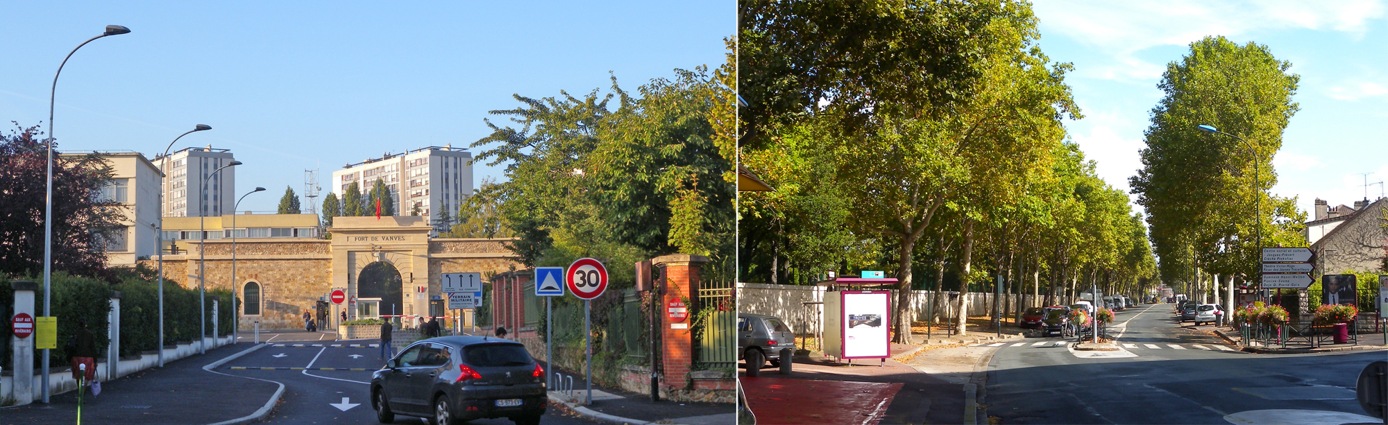 A gauche, le fort de Vanves (situé à Malakoff), à droite, le cimetière parisien de Bagneux