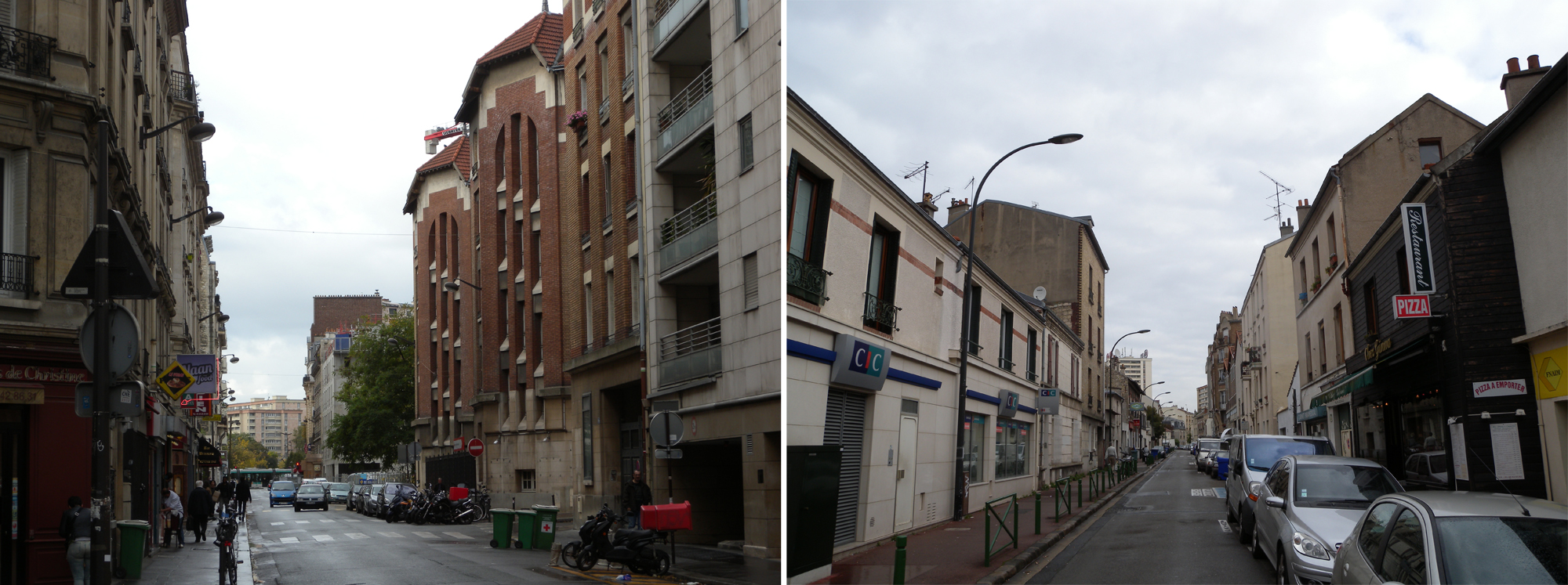 A gauche, Paris, rue Didot. A droite Malakoff, rue Chauvelot
