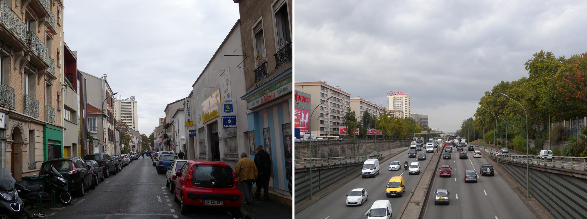 Malakoff, rue Victor-Hugo, et boulevard périphérique, depuis le pont de la porte de Châtillon