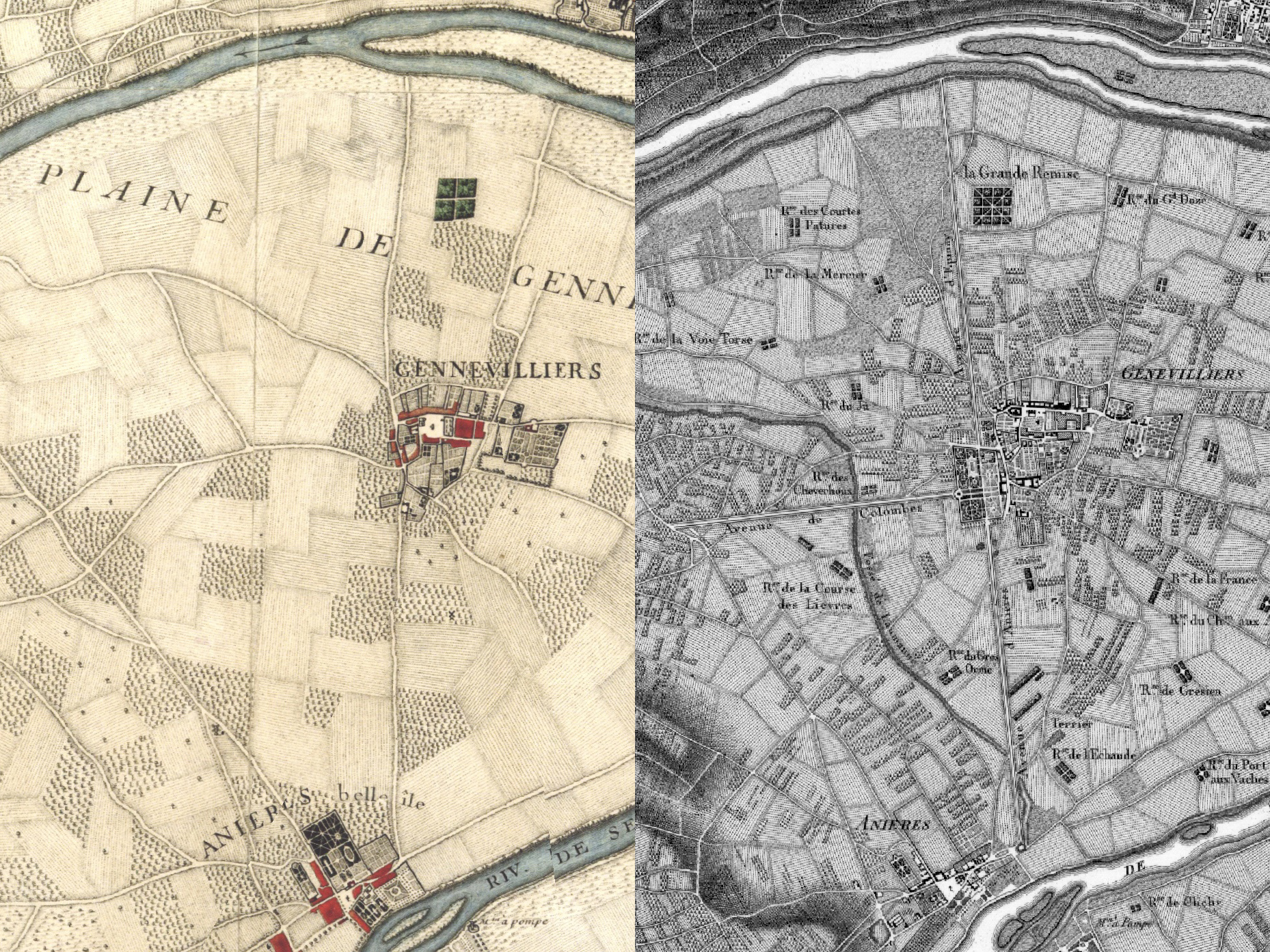 Mémoire des lieux à la périphérie de Gennevilliers (cartes de 1740 et 1780)