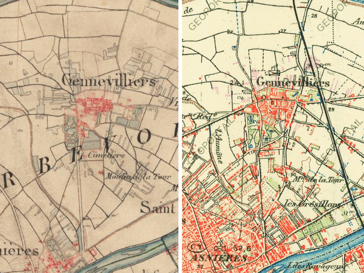 Cartes d’État-Major vers 1830 et carte établie vers 1900