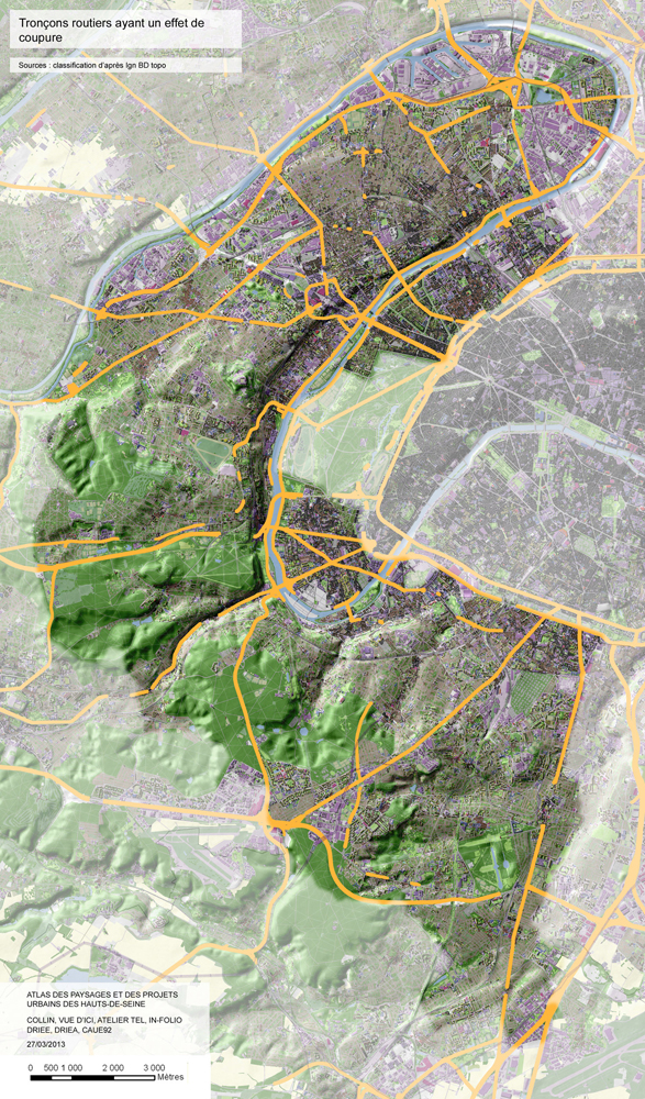 Carte des principaux tronçons routiers venant découper le territoire et imposer leur ambiance 