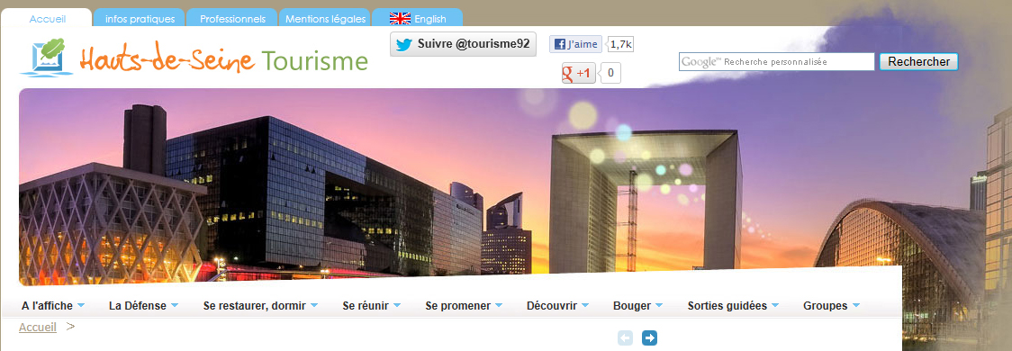Page d’accueil du site du comité départemental du tourisme des Hauts-de-Seine