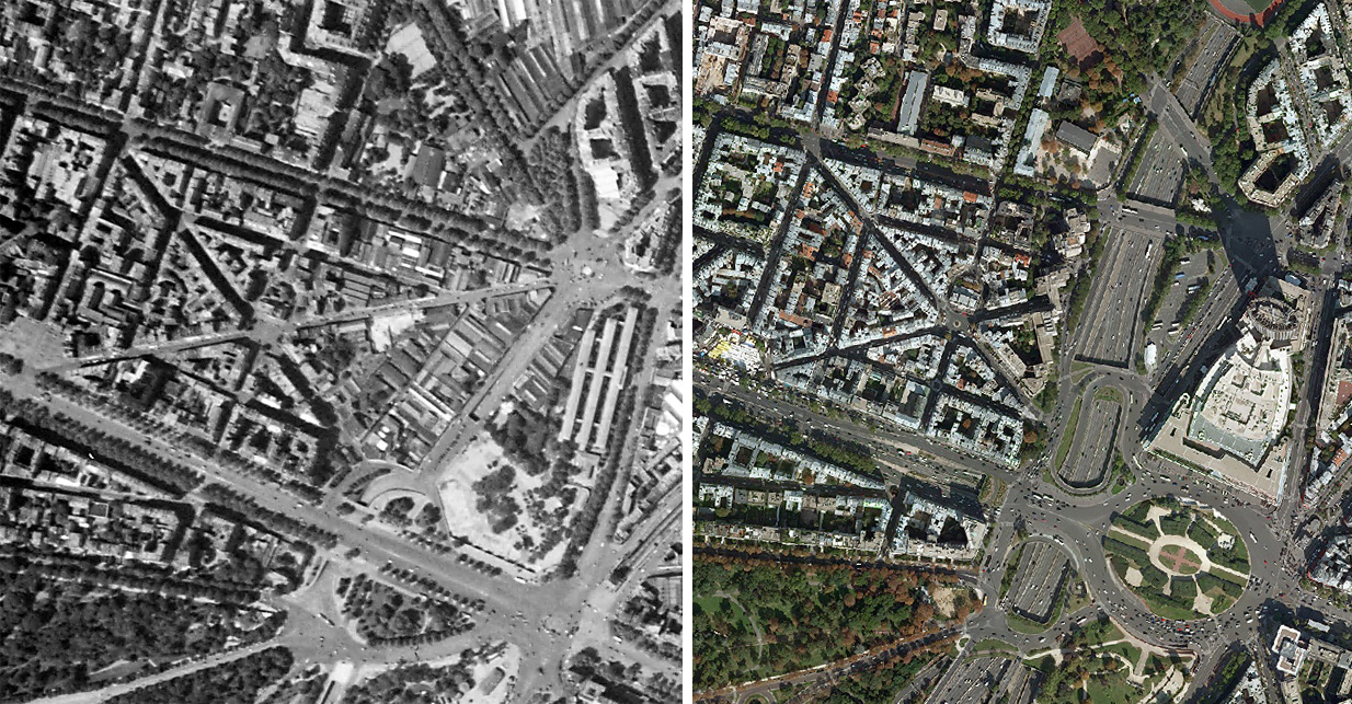Le rognage du quartier des Sablons à Neuilly (photo IGN 1955 et aujourd’hui)