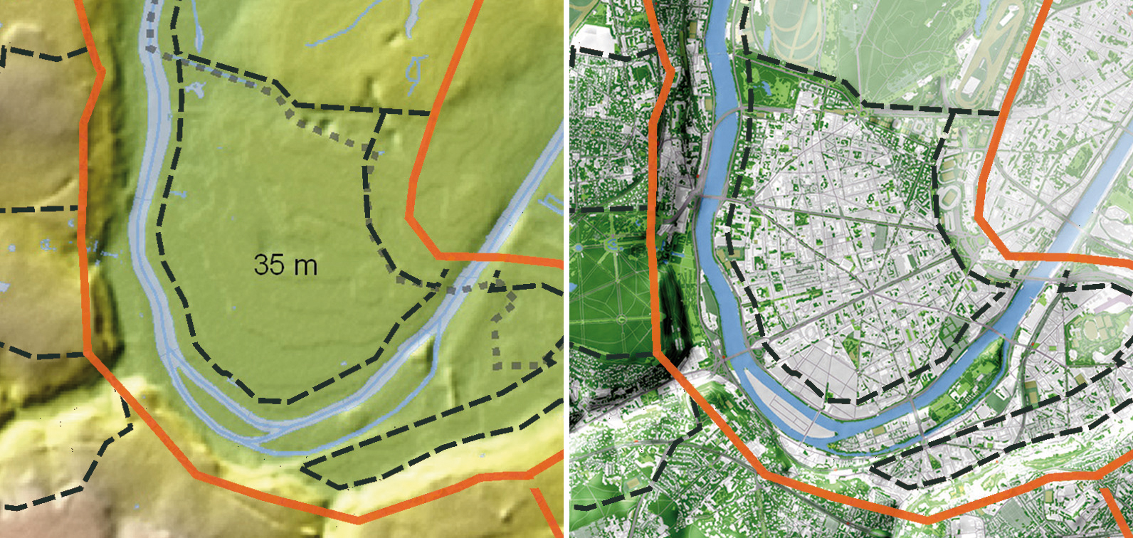 Carte du relief et carte de la végétation de la sous-unité de la plaine de Boulogne-Billancourt