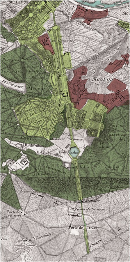 Meudon, extrait de la carte des chasses du roi, deuxième moitié du XVIIIème siècle