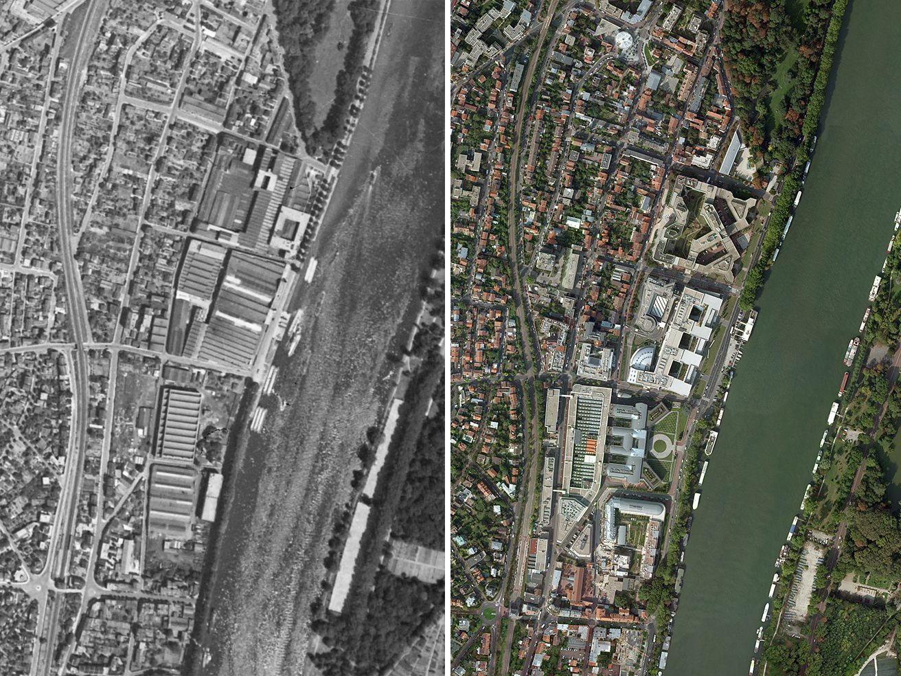 Les berges de Saint-Cloud à Suresnes en 1960 et aujourd’hui (Photos ign)