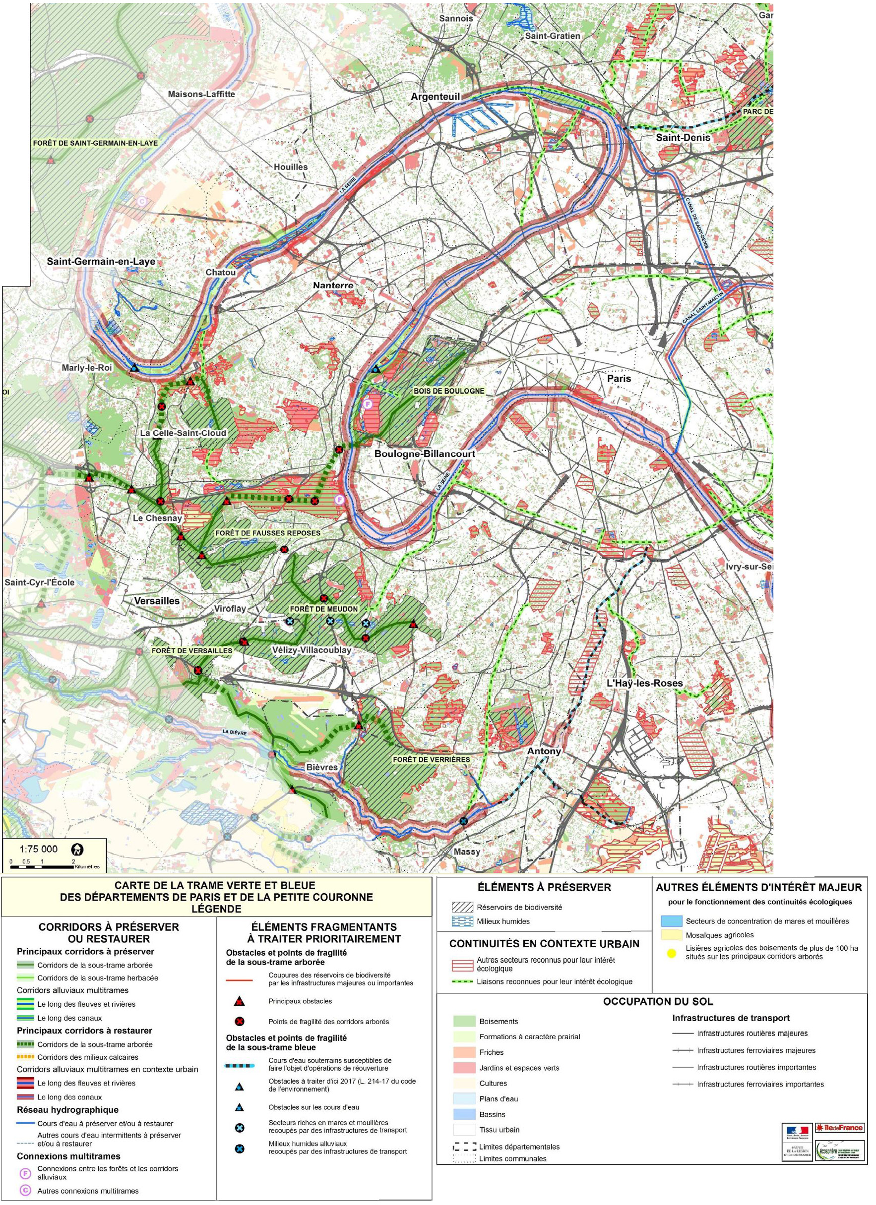 Carte : extrait du schéma régional de cohérence écologique d’Ile-de-France (SRCE)