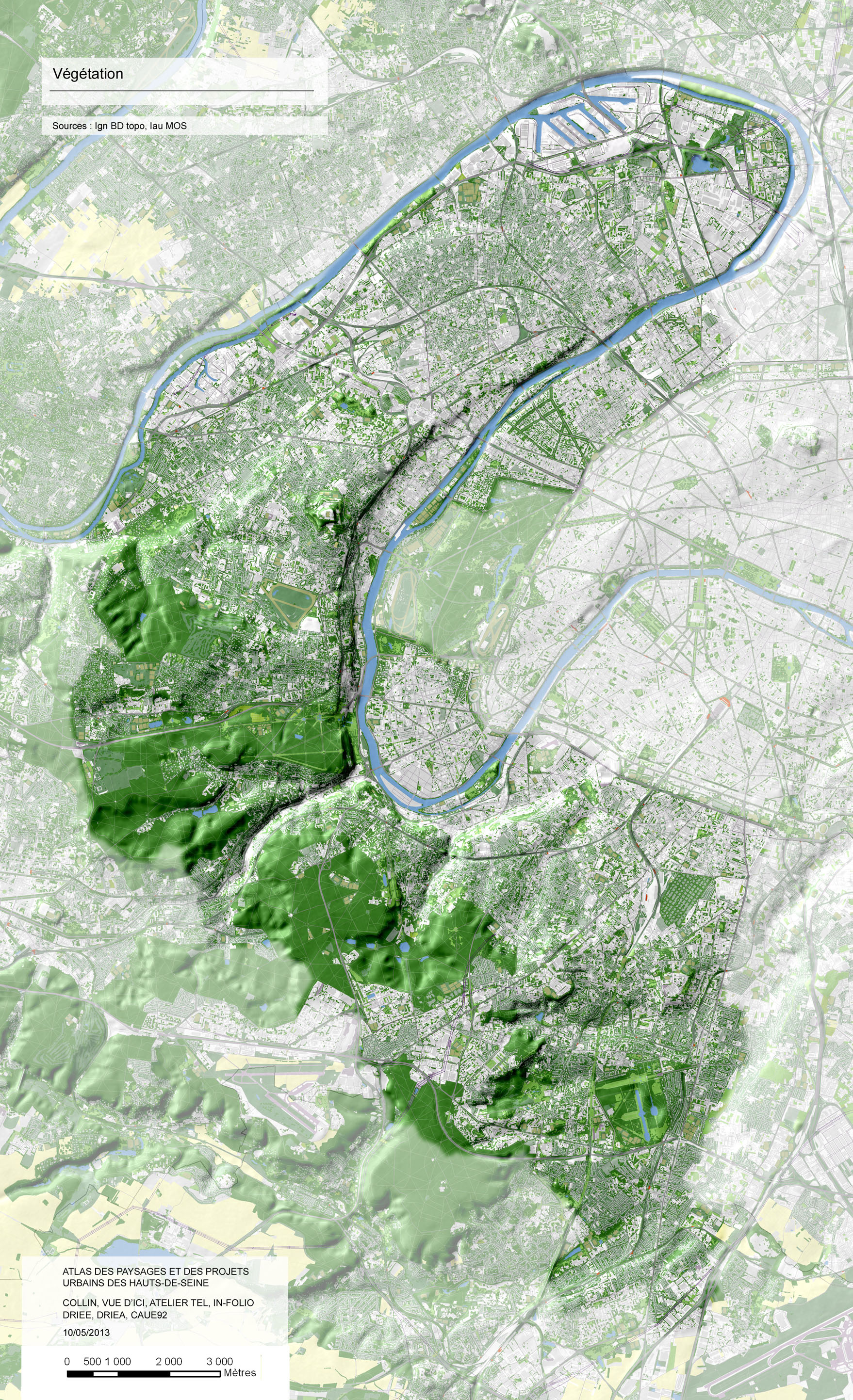 Carte des reliefs, des cours d'eau, et de la végétation