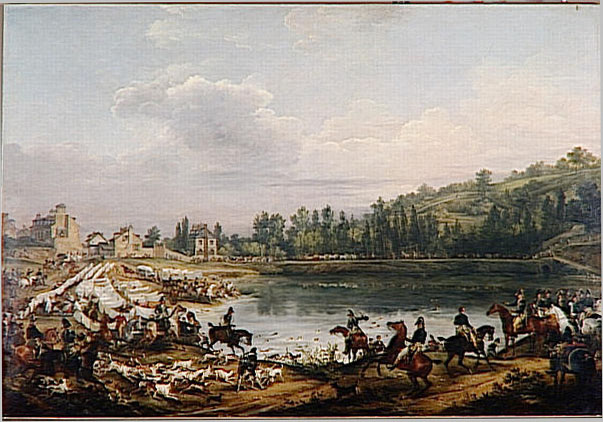 Carle Vernet (1758-1836), Chasse au daim pour la Saint Hubert, en 1818, dans les bois de Meudon, 1827, Paris, musée du Louvre