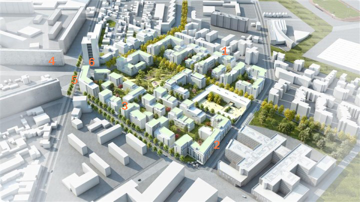 Gennevilliers, éco-quartier Chandon-République, vue cavalière, agence 2/3/4/Faubourg