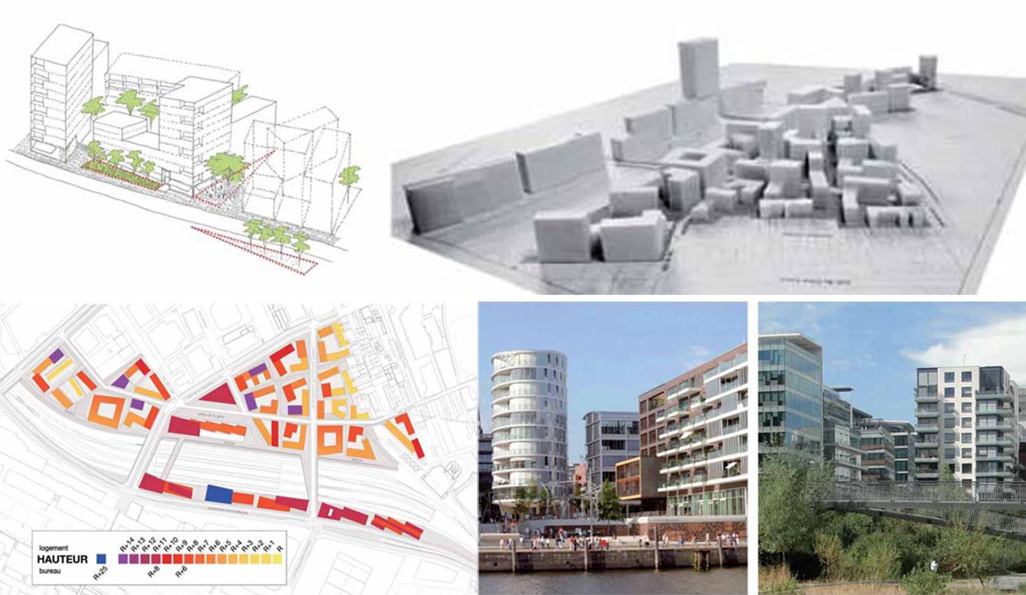 Nanterre, croquis, maquette, plan des implantations et des hauteurs, images de référence. Agence Obras