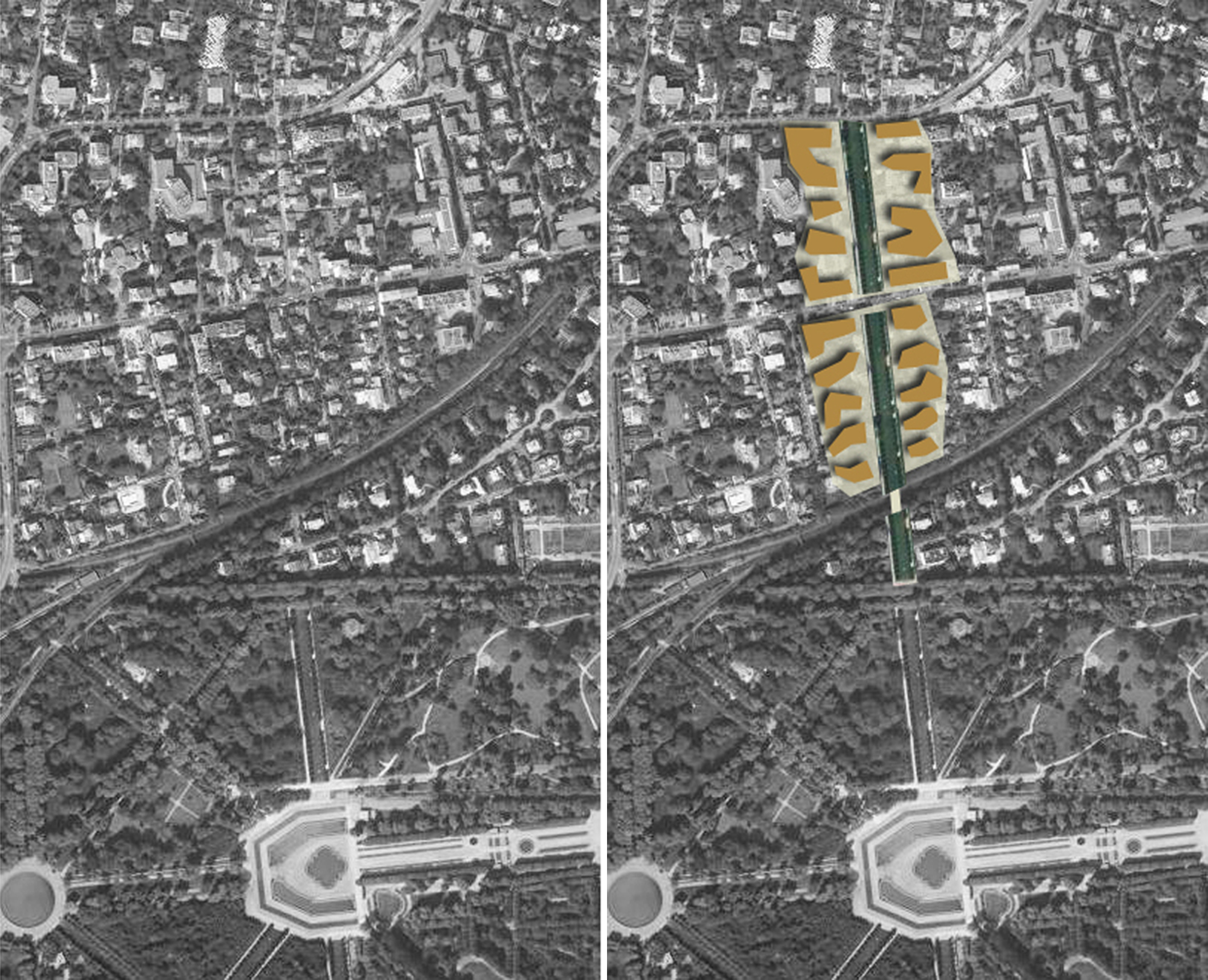 Parc de Saint-Cloud, hypothèse de travail : prolonger les axes du parc dans la ville