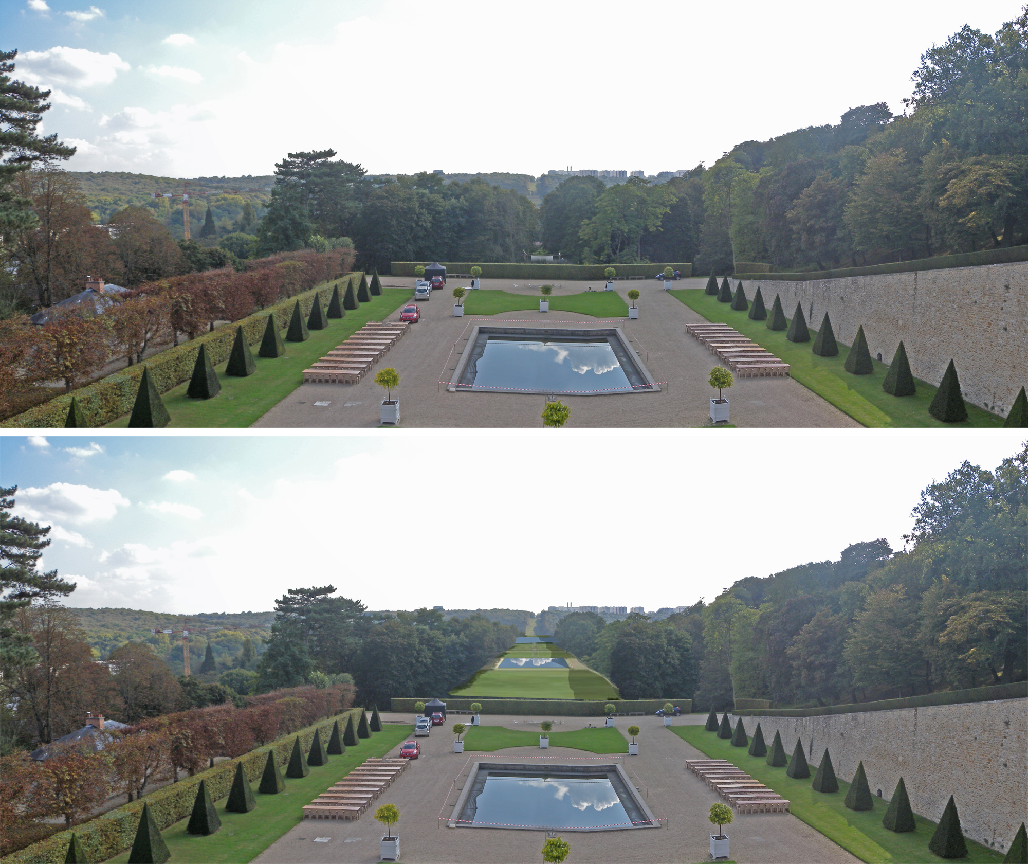 Meudon, simulation : la perspective restaurée, vue depuis la terrasse de l’Orangerie