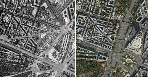 Le rognage du quartier des Sablons à Neuilly (photo IGN 1955 et aujourd'hui)  en grand format (nouvelle fenêtre)