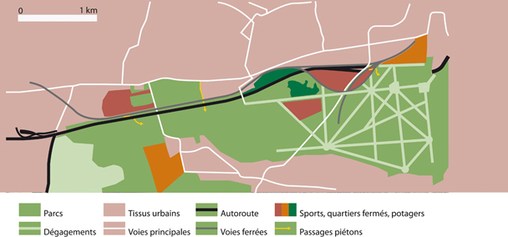 Parc de Saint-Cloud : schéma d'analyse des obstacles entre le parc et son environnement urbain au nord en grand format (nouvelle fenêtre)