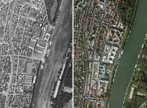 Les berges de Saint-Cloud à Suresnes en 1960 et aujourd'hui (Photos ign)  en grand format (nouvelle fenêtre)