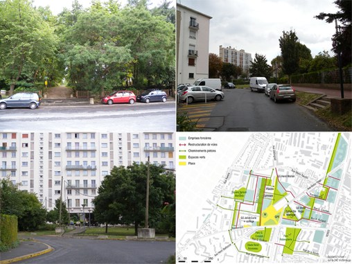 Bagneux, quelques vues des espaces verts du quartier, et plan masse du projet  en grand format (nouvelle fenêtre)