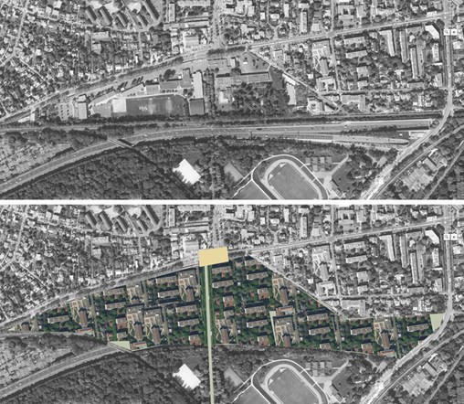 Parc de Saint-Cloud, hypothèse de travail : construire sur les voies et renouveler la ville proche du parc  en grand format (nouvelle fenêtre)